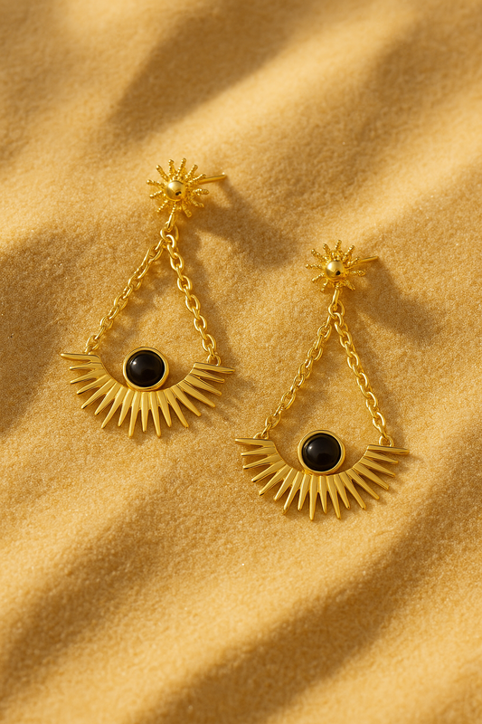 Boucles d’oreille Sphère Obscura – Soleil & Onyx Noir
