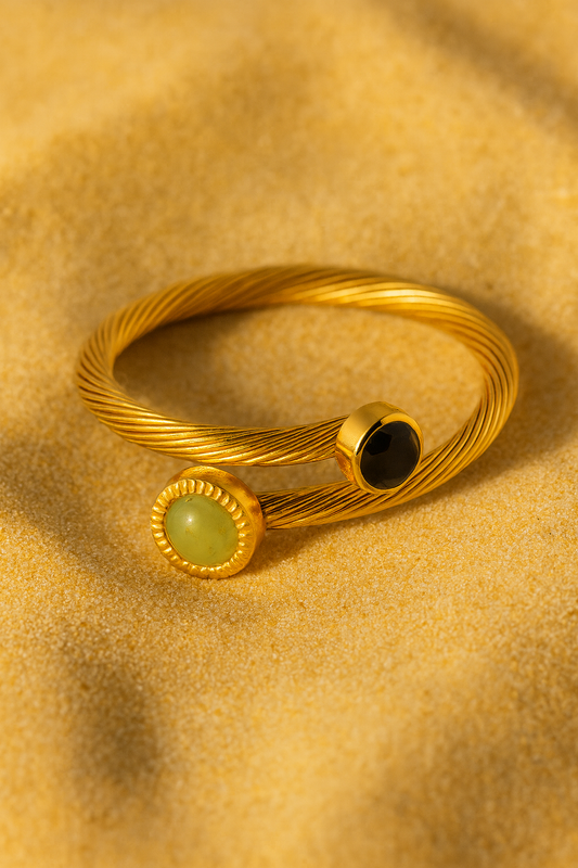 Bague Sphère Obscura – Jade Vert & Onyx Noir
