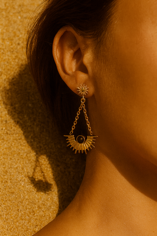 Boucles d’oreille Sphère Obscura – Soleil & Onyx Noir